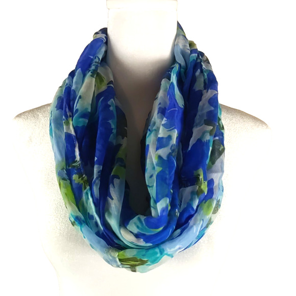 Studio Thirty Six Blue Scarf Infinity 68 X 18" Floral Art Design - Picture 7 of 7